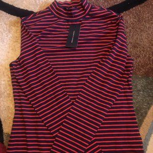 Tommy Hilfiger Red Navy Striped Mocked Neck Top Small/Petite